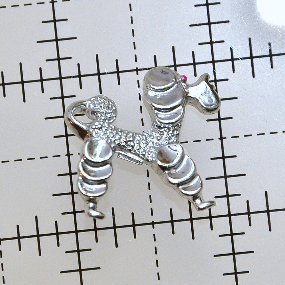 vintage silver tone dog poodle pin brooch euc